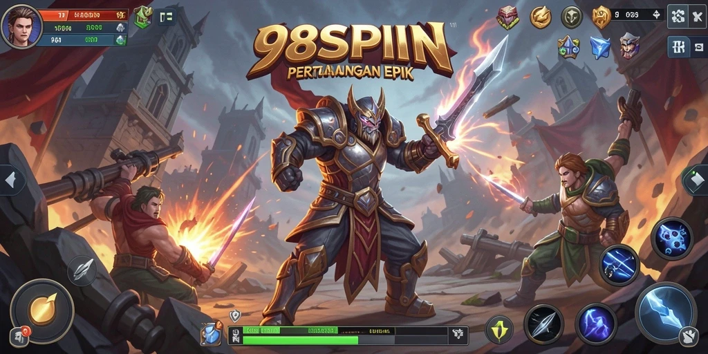 Tangkapan layar utama 98SPIN yang menunjukkan aksi bertarung yang intens.
