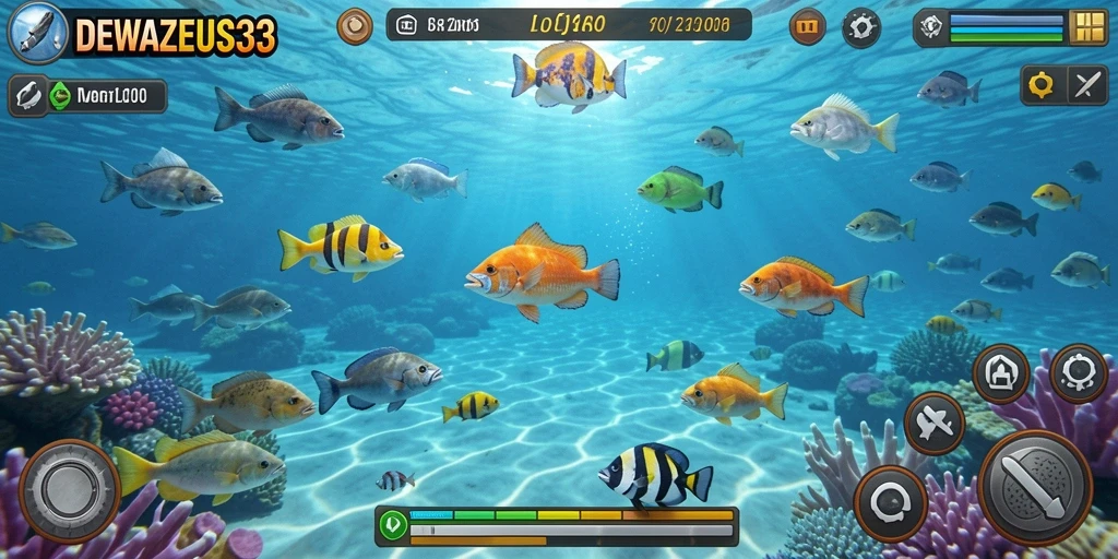 Tampilan gameplay seru dalam DEWAZEUS33 saat menangkap ikan.