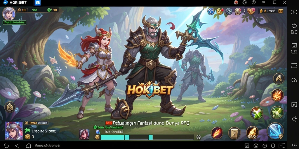 Screenshot gameplay HOKIBET menampilkan pertarungan seru antar karakter RPG.