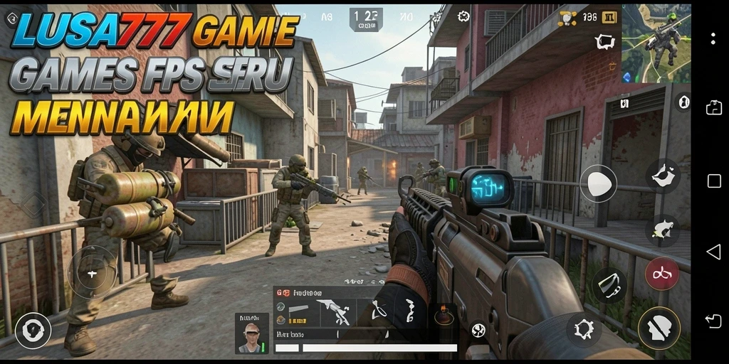 Screenshot LUSA777 menampilkan aksi pertempuran intens di arena FPS.