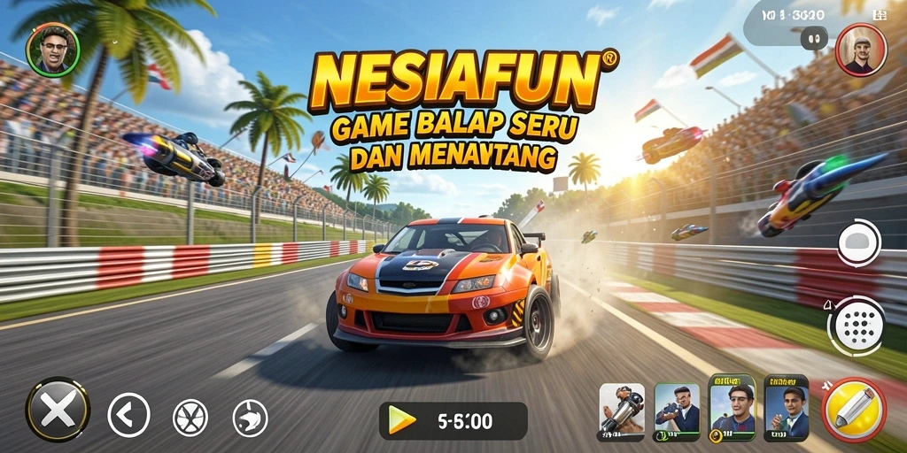 Screenshot gameplay NESIAFUN menunjukkan aksi balap yang mendebarkan.