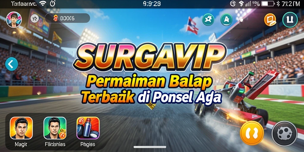 Gameplay menegangkan dari SURGAVIP dengan mobil balap yang cepat.