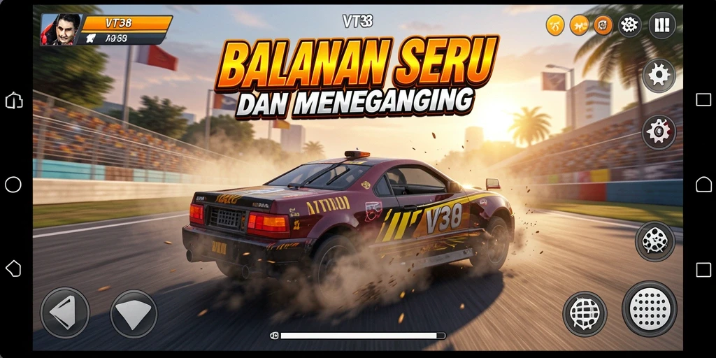 Gameplay seru dari VT38 dengan mobil balap yang cepat.